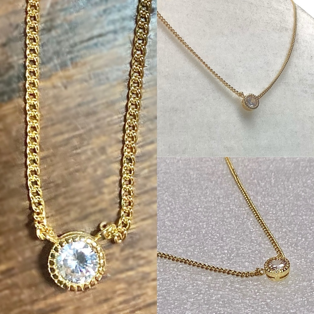 Elegant Golden Necklace with Crystal Pendant 11” Drop 2.5” Extender New!